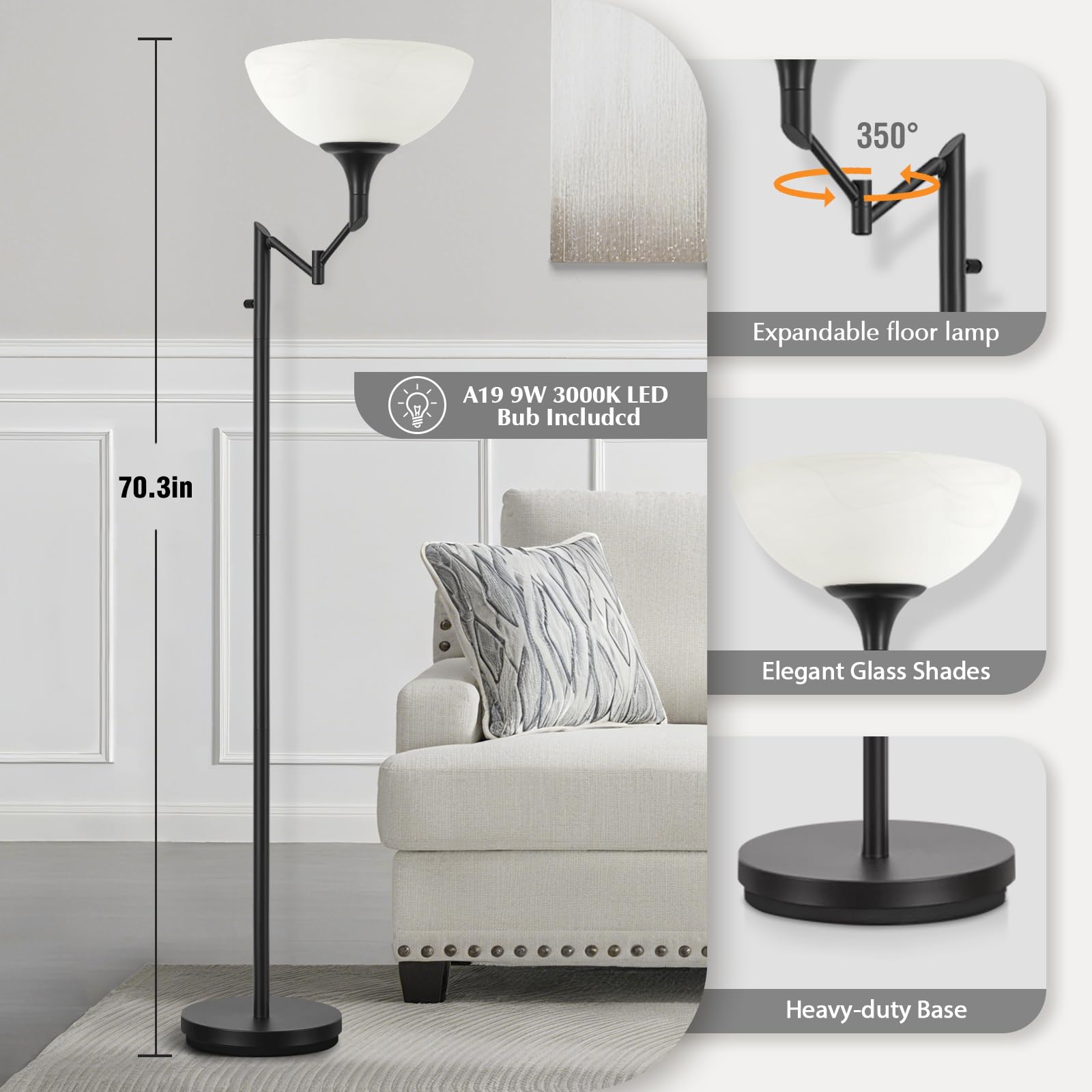 EJIAXIN Floor Lamps for Living Room Black, 70